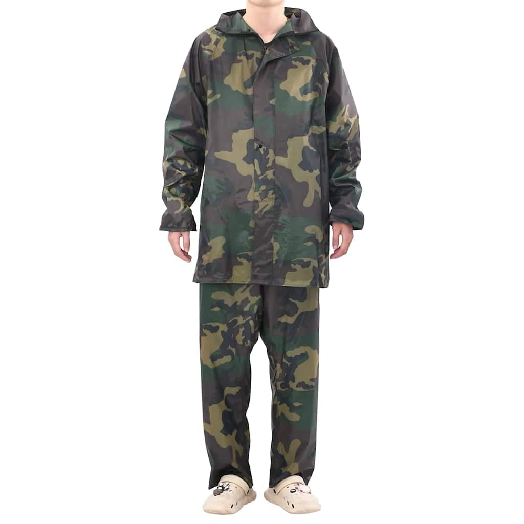 vidaXL Regnställ med Huva Herrar Tvådelat Camouflage L
