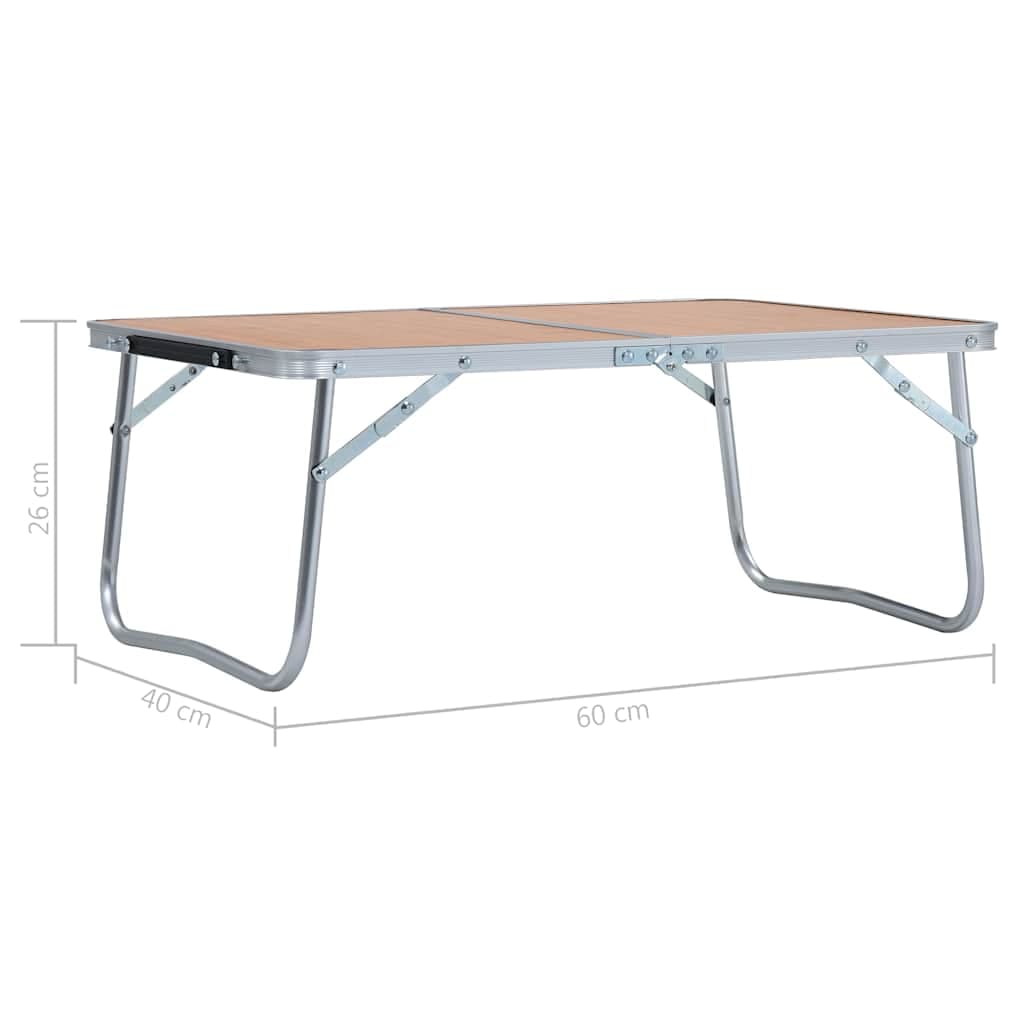 vidaXL Hopfällbart campingbord brun aluminium 60x40 cm