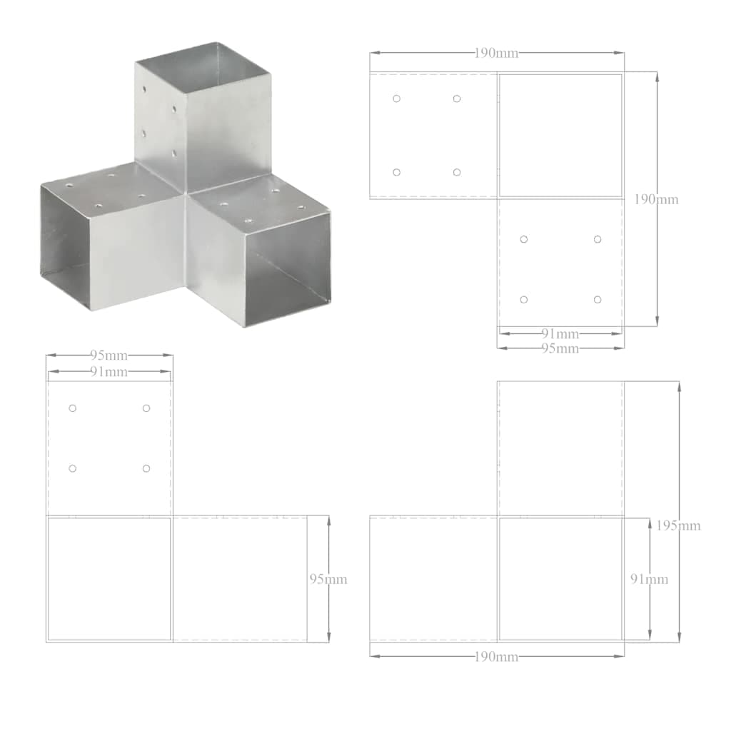 vidaXL Stolpbeslag Y-form galvaniserad metall 91x91 mm