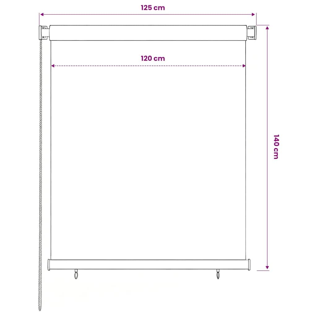 vidaXL Rullgardin utomhus 125 (B) x 140 (H) cm svart