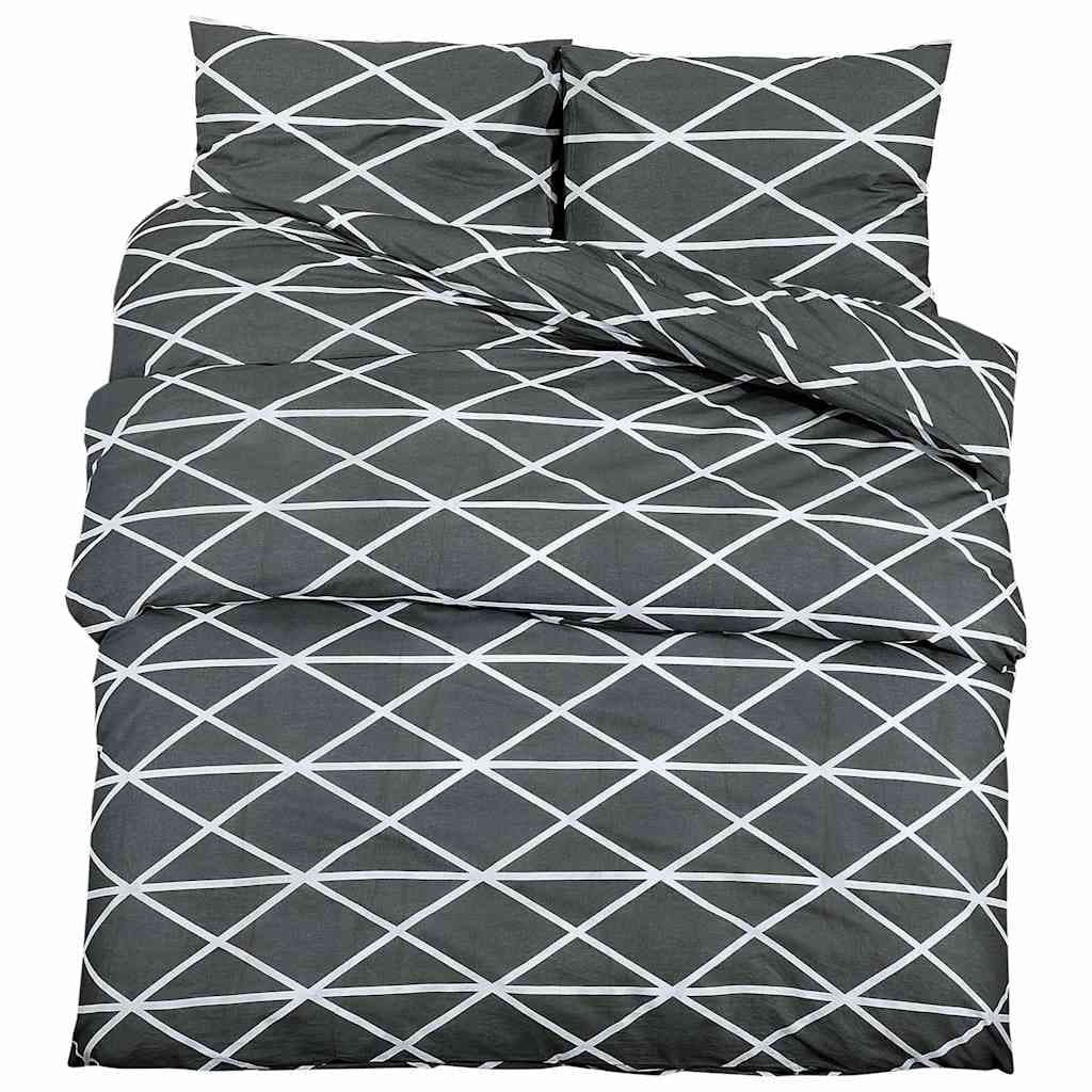 vidaXL Påslakanset mörkgrå och vit 155x220 cm bomull