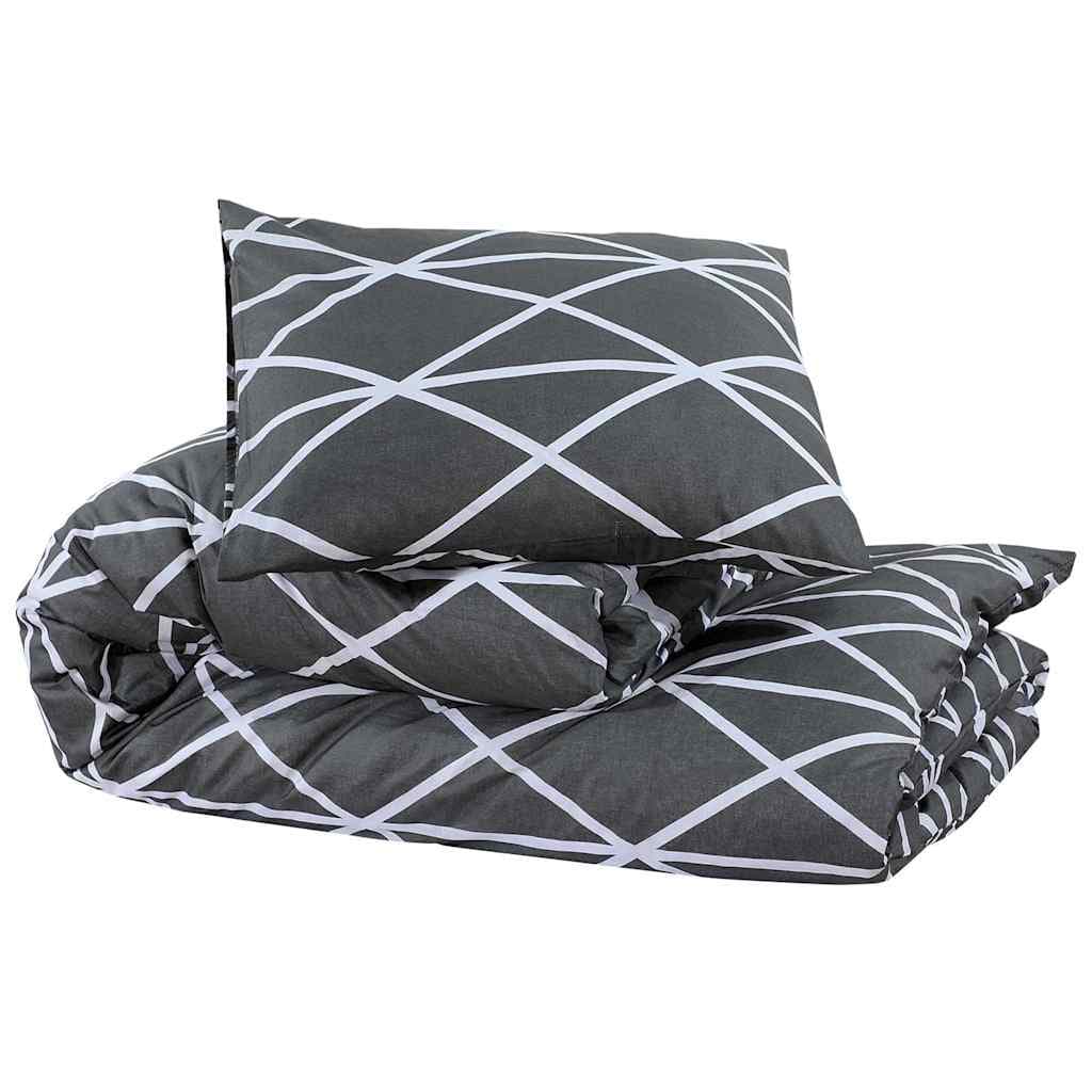 vidaXL Påslakanset mörkgrå och vit 155x220 cm bomull