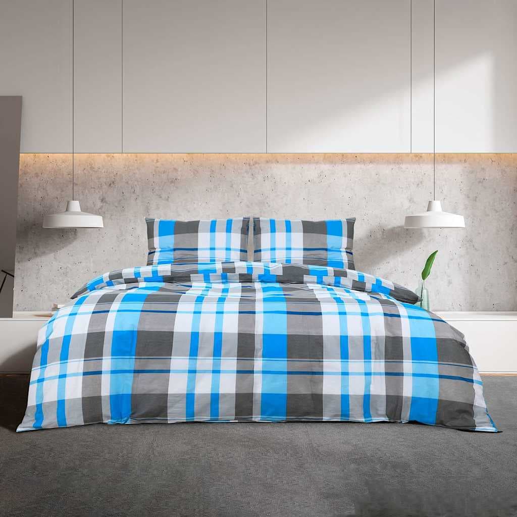 vidaXL Bäddset blå och grå 200x200 cm bomull
