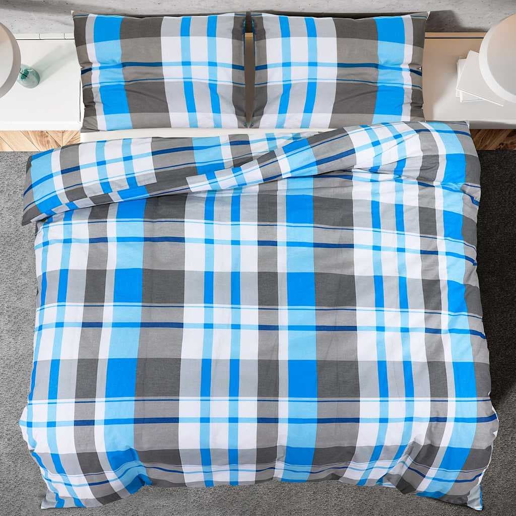 vidaXL Bäddset blå och grå 200x200 cm bomull