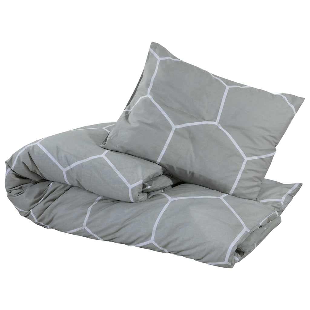 vidaXL Påslakanset grå och vit 140x200 cm bomull