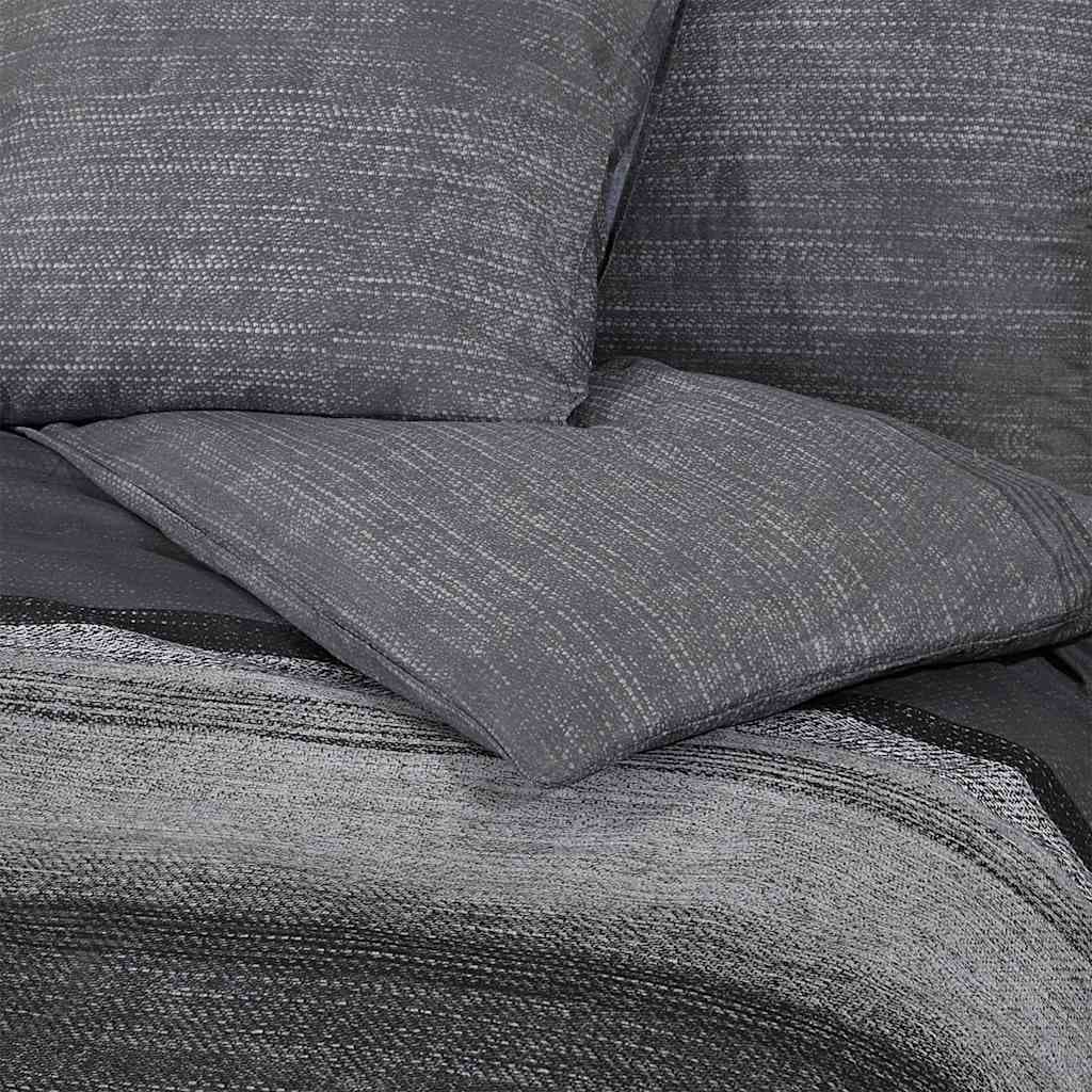 vidaXL Påslakanset mörkgrå och svart 200x200 cm bomull