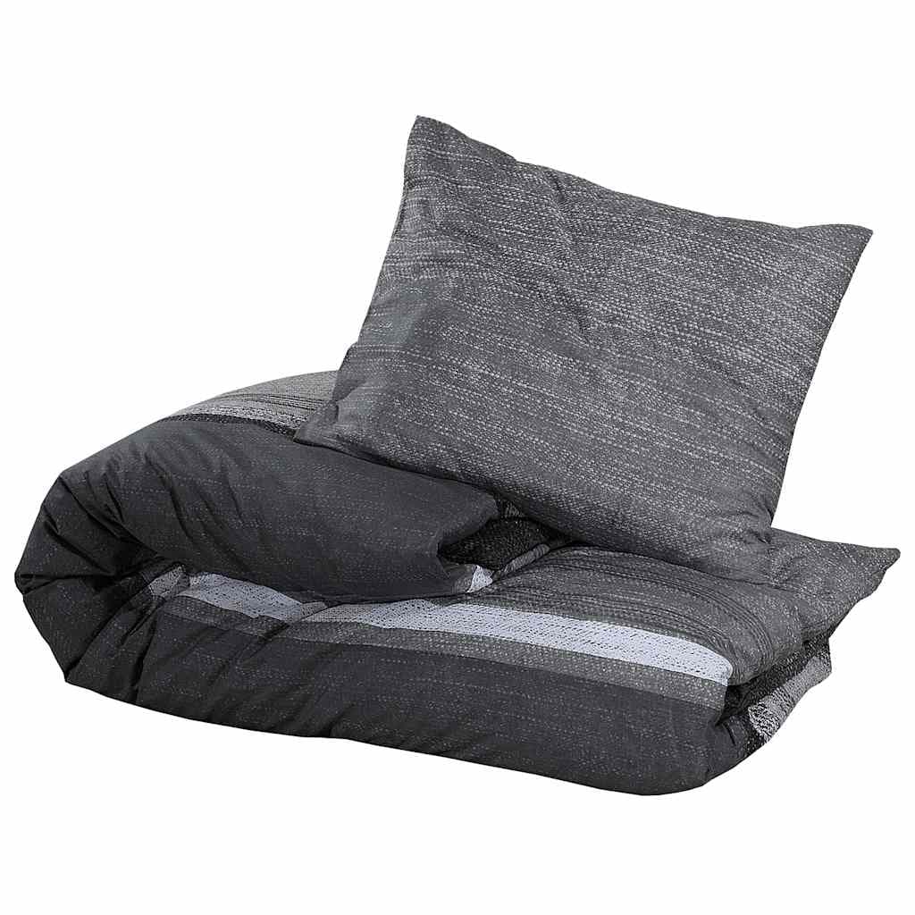 vidaXL Påslakanset mörkgrå och svart 200x200 cm bomull