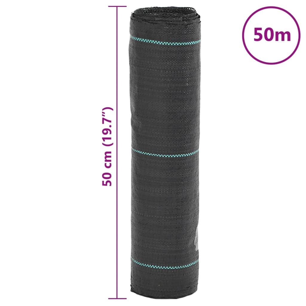 vidaXL Ogräsmembran svart 0,5x50 m PP