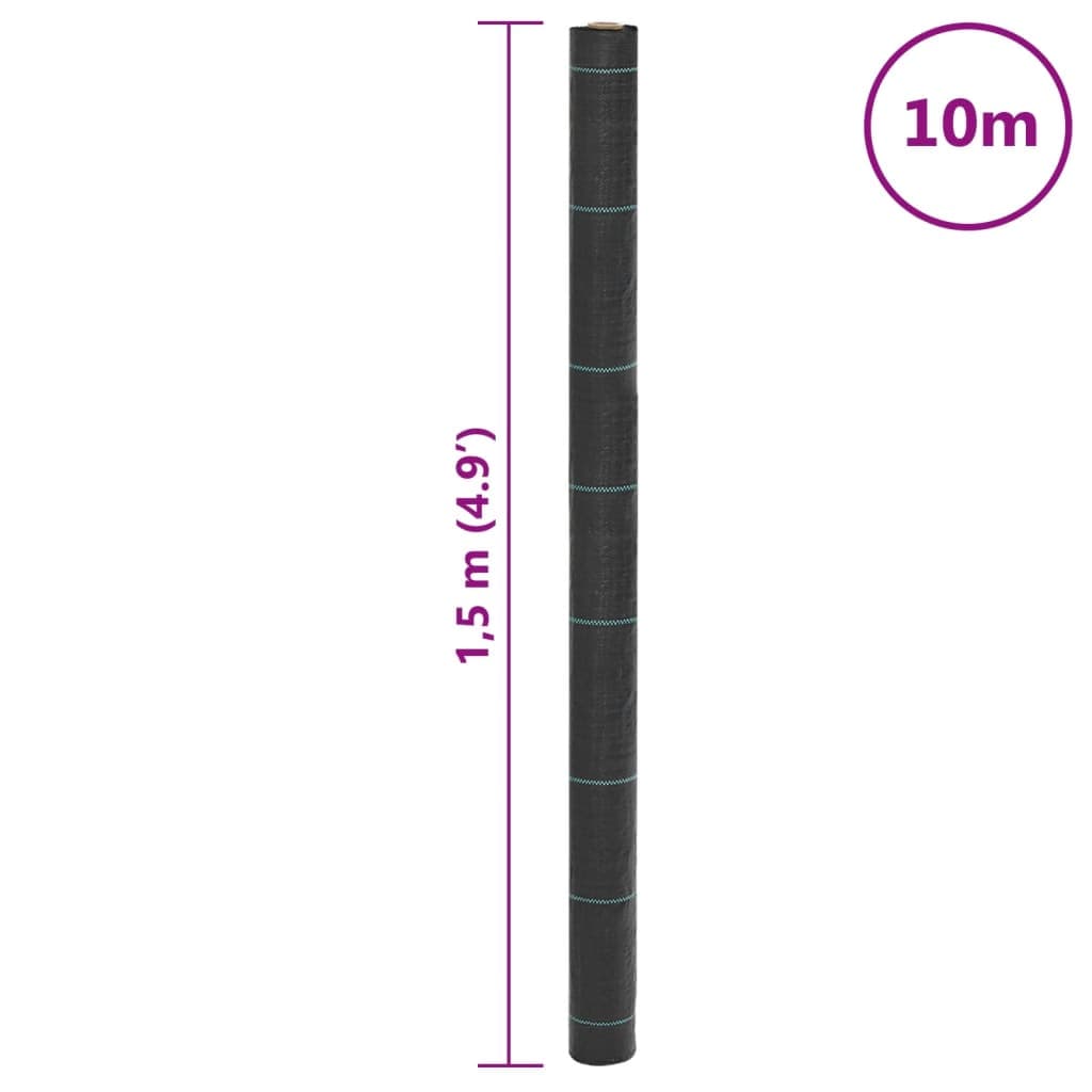 vidaXL Ogräsmatta svart 1,5x10 m PP