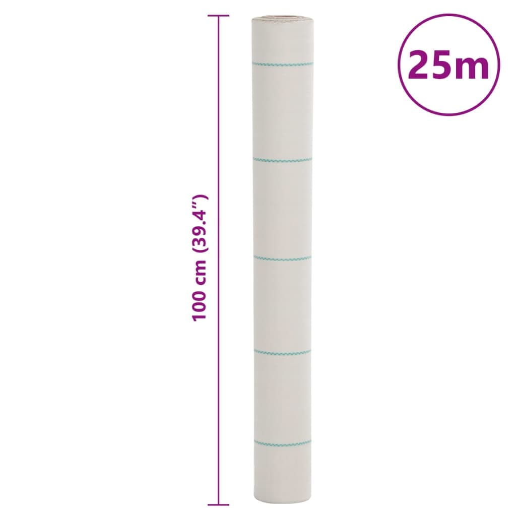 vidaXL Ogräsmatta vit 1x25 m PP