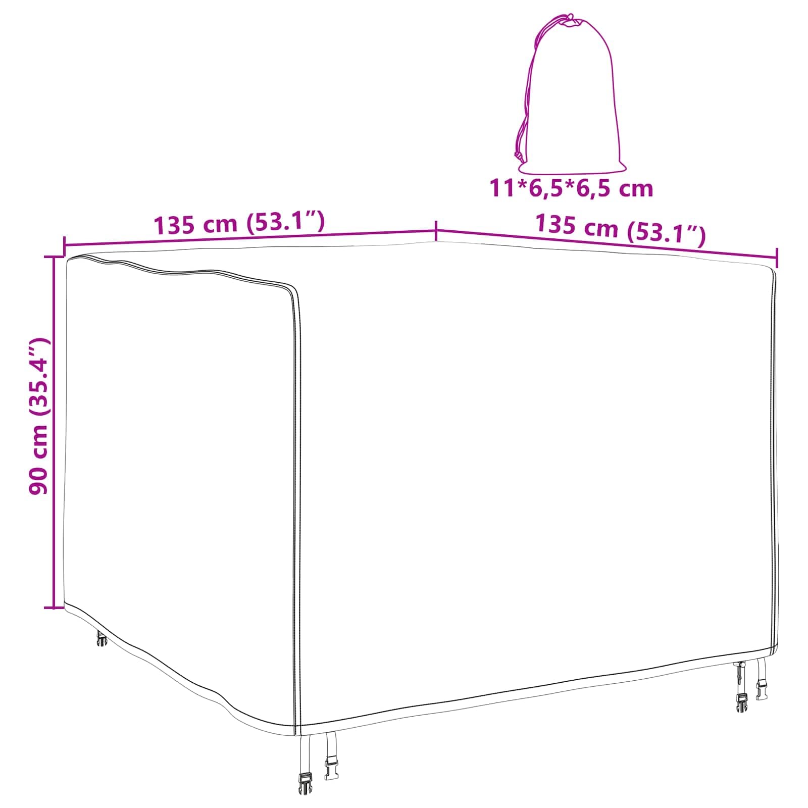 vidaXL Möbelöverdrag Svart 135 x 135 x 90 cm 210D Oxford Tyg