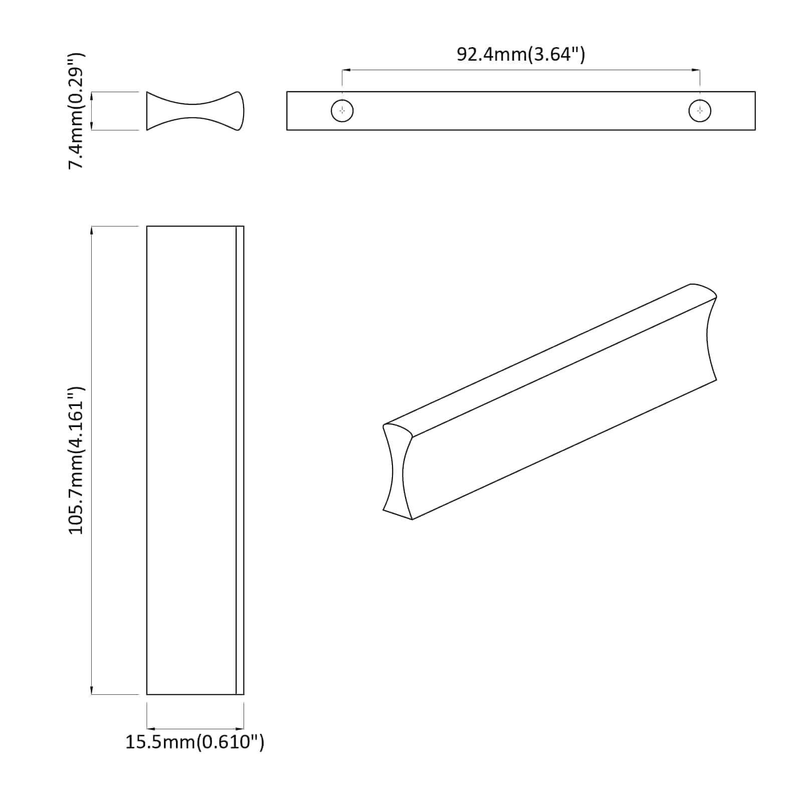 vidaXL Handtag Enfärgad 12 st Silver 105.7 x 7.4 x 15.5 mm Aluminium