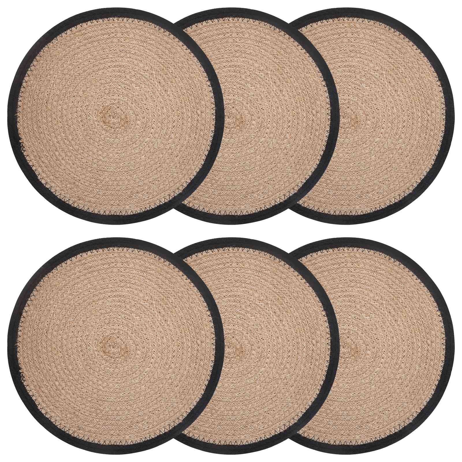 vidaXL Jute Placemats 6 st Naturlig och svart 100% Tossa Jute