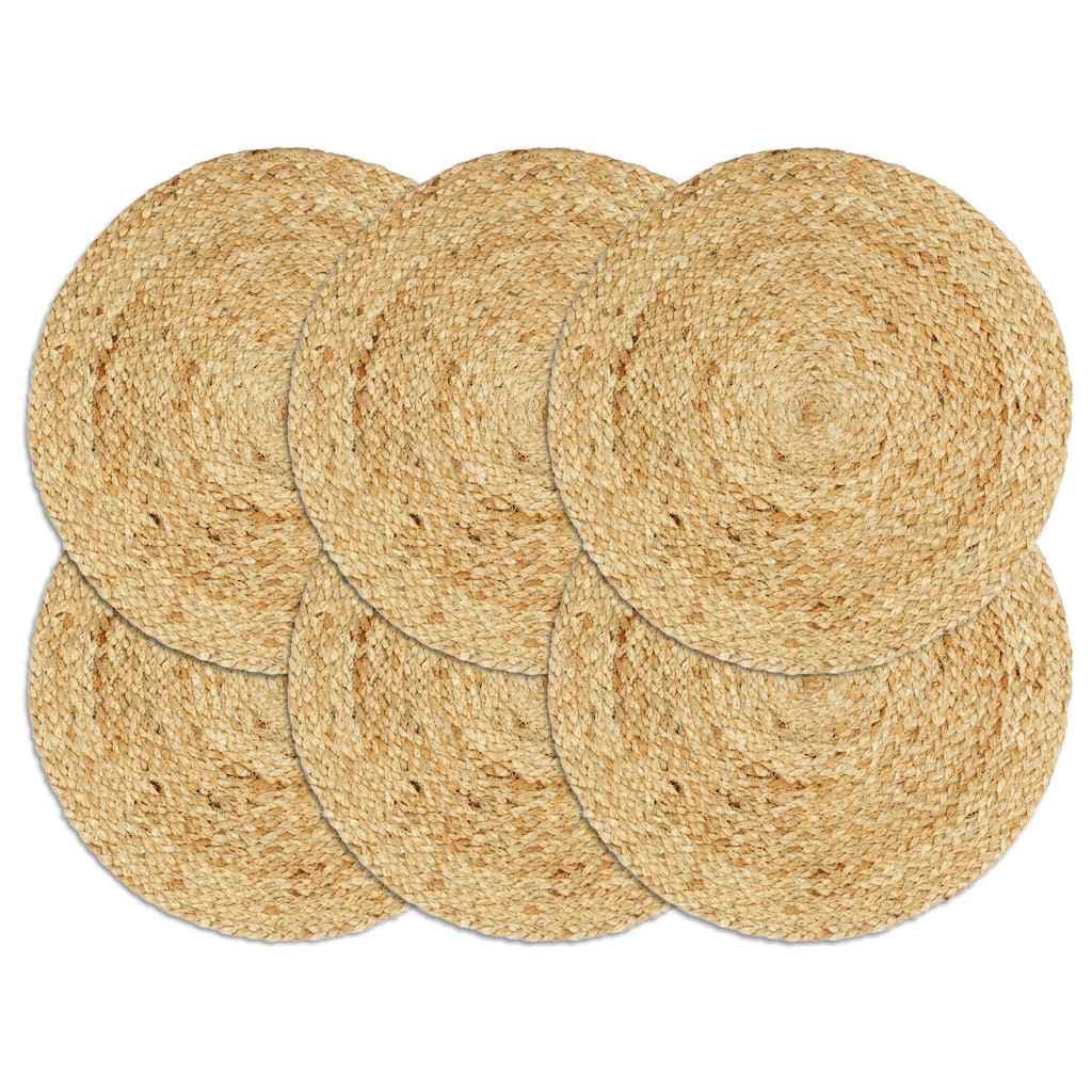 vidaXL Bordstabletter 6 st naturlig 38 cm rund jute