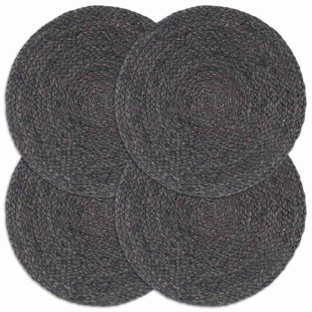 vidaXL Bordstabletter 4 st mörkgrå 38 cm rund jute