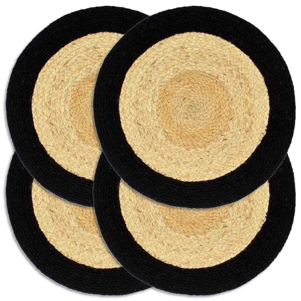 vidaXL Bordstabletter 4 st naturlig och svart 38 cm jute och bomull