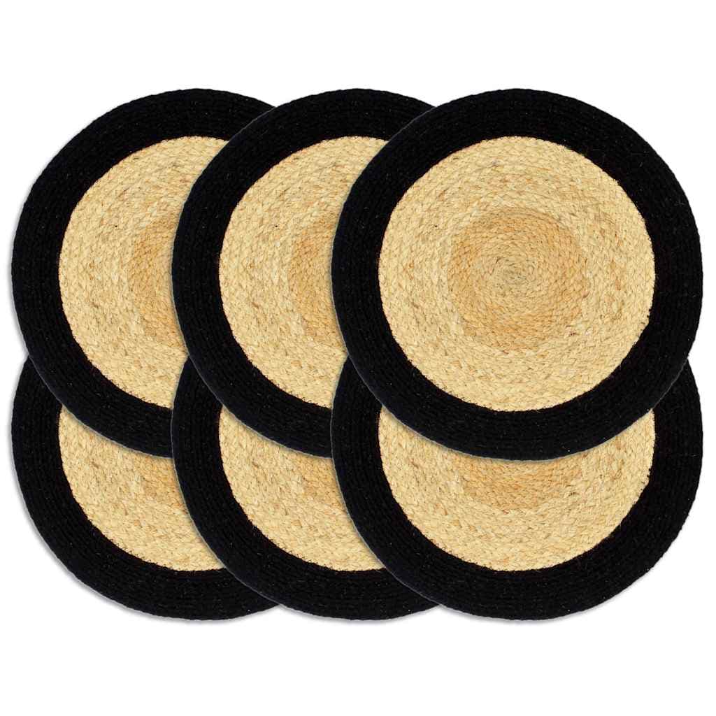 vidaXL Bordstabletter 6 st naturlig och svart 38 cm jute och bomull