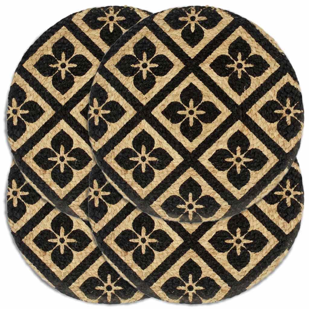 vidaXL Bordstabletter 4 st svart 38 cm rund jute