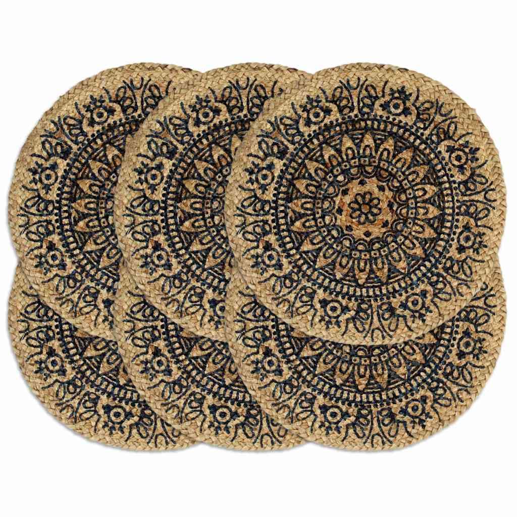 vidaXL Bordstabletter 6 st mörkblå 38 cm rund jute