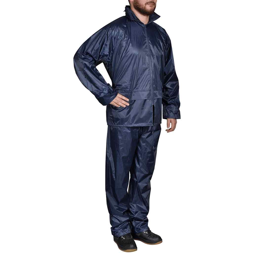 vidaXL Herr regnställ med huva och byxa i marinblått stl. XXL