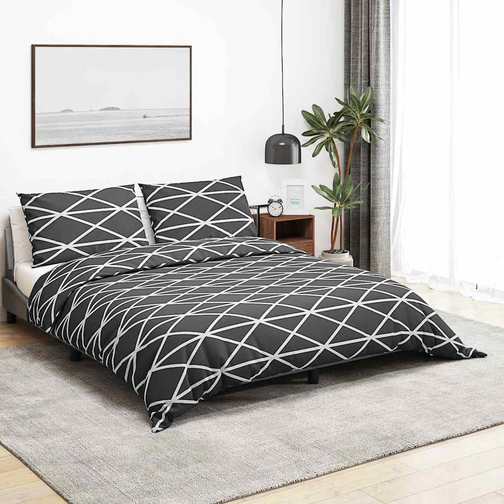 vidaXL Påslakanset mörkgrå och vit 155x220 cm bomull