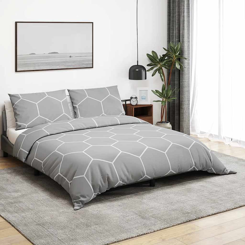 vidaXL Påslakanset grå och vit 140x200 cm bomull