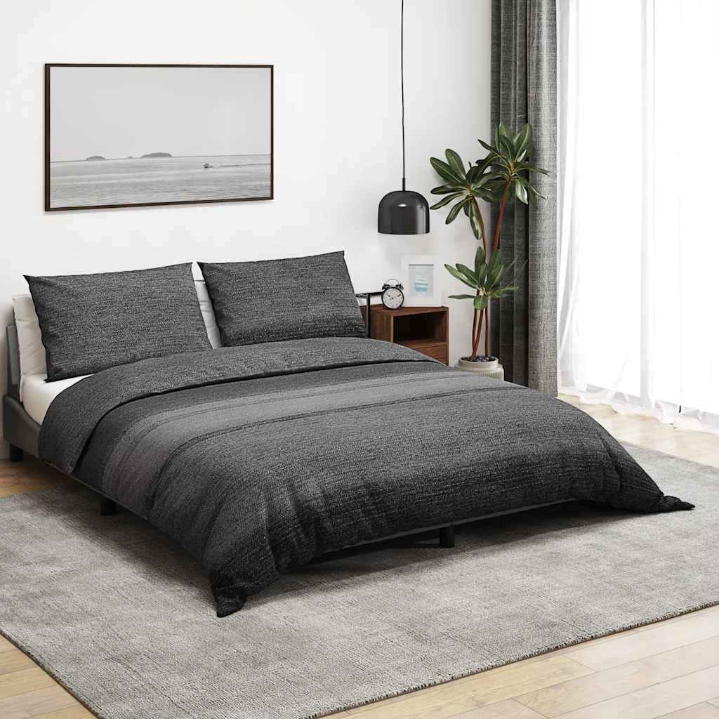 vidaXL Påslakanset mörkgrå och svart 200x200 cm bomull