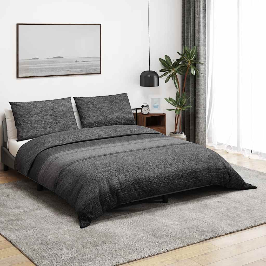 vidaXL Påslakanset mörkgrå och svart 200x200 cm bomull