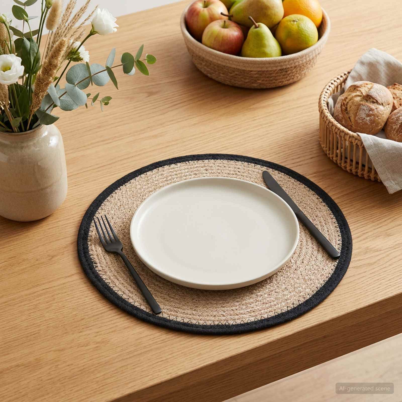 vidaXL Jute Placemats 4 st Naturlig och svart 100% Tossa Jute