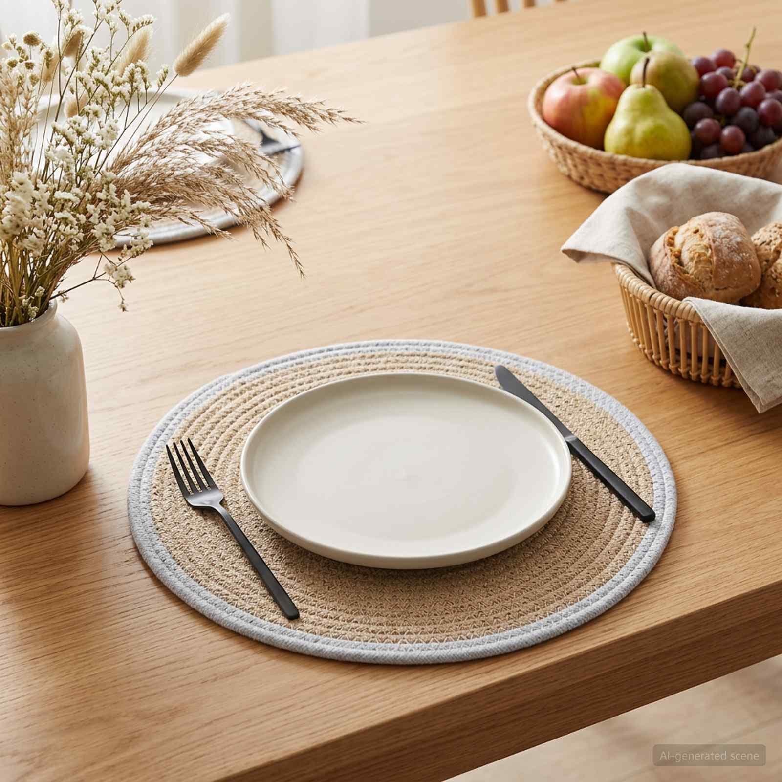 vidaXL Jute Placemats 4 st Naturlig och vit 100% Tossa Jute